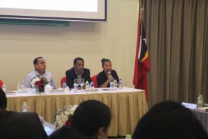 Diretora PNDS, Dulce Guterres Junior, Hala'o Aprezentasaun iha Sorumutu Integrado Desenvolvimento Munisipal Nivel Nasional iha Salaun Suai Room, Timor Plaza, Dili.