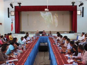 Vice Ministro e Ministru Ezersisiu Administrasaun Estatal, Abilio José Caetano, Hala'o Intervensaun iha Enkontru Kordenasaun ba Funsionariu PNDS iha Salaun Katedral, Dili.