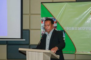 Sekretáriu Ezekutivu PNDS, Amandio Paulino Gastão Do Rosário De Sousa, halo intervensaun iha enkontru kordenasaun PNDS.