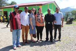 Angela Robinson, Australia Vice- Ambassador (black trousers) together with the PNDS technical team in front of Soro Community Centre