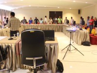 Participants are paying attention to some instructions about the training